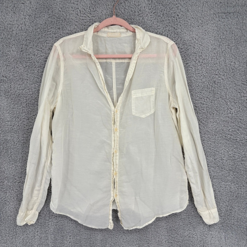 CP Shades Sloane Cotton Silk Button Down Popover Shirt Size M Cream Ivory Sheer